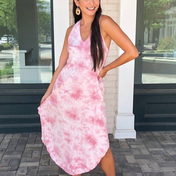 Z Supply Reverie Dress- Zephyr Pink Tie Dye Midi Dresss - Picture 5 of 13